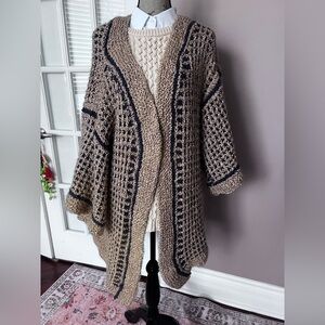 Cozy Knit Open-Front Sweater - Beige and Black